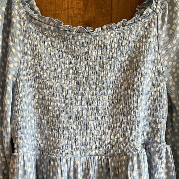 Torrid Light Blue Polka Dot Long Sleeve Dress - Picture 6 of 7